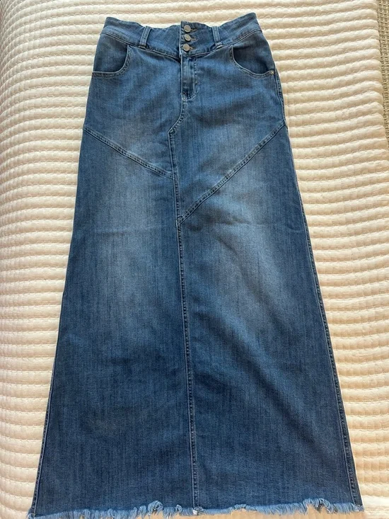 Wash Lab Denim Pieced SZ 26 Denim Maxi Skirt - Vintage Blue - Picture 4 of 12